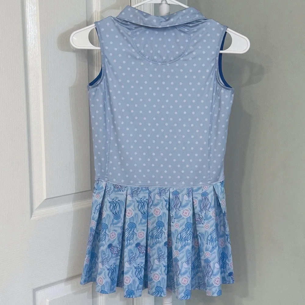 Turtles and Tees Girls Blue Polka Dot Jellyfish Sleeveless Golf Dress Size S